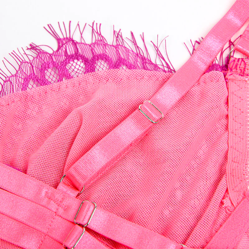 SUBBLIME - 955366 CONJUNTO DE SUTIÃ COM RENDA E LIGAS ROSA E ROXO L/XL - Image 9