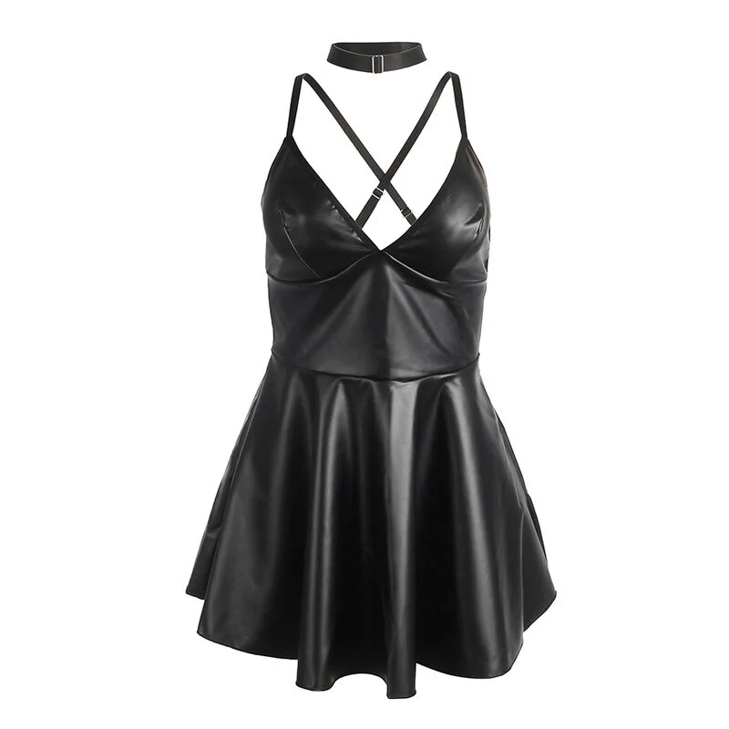 SUBBLIME - 955373 VESTIDO COM ALÇAS DE COURO PRETO S/M - Image 5
