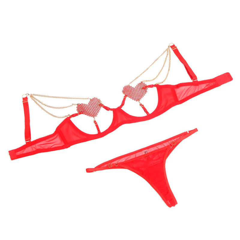 SUBBLIME - 955519 CONJUNTO DE SUTIÃ COM CORRENTES E MALHA CORAÇÃO VERMELHO S/M - Image 4