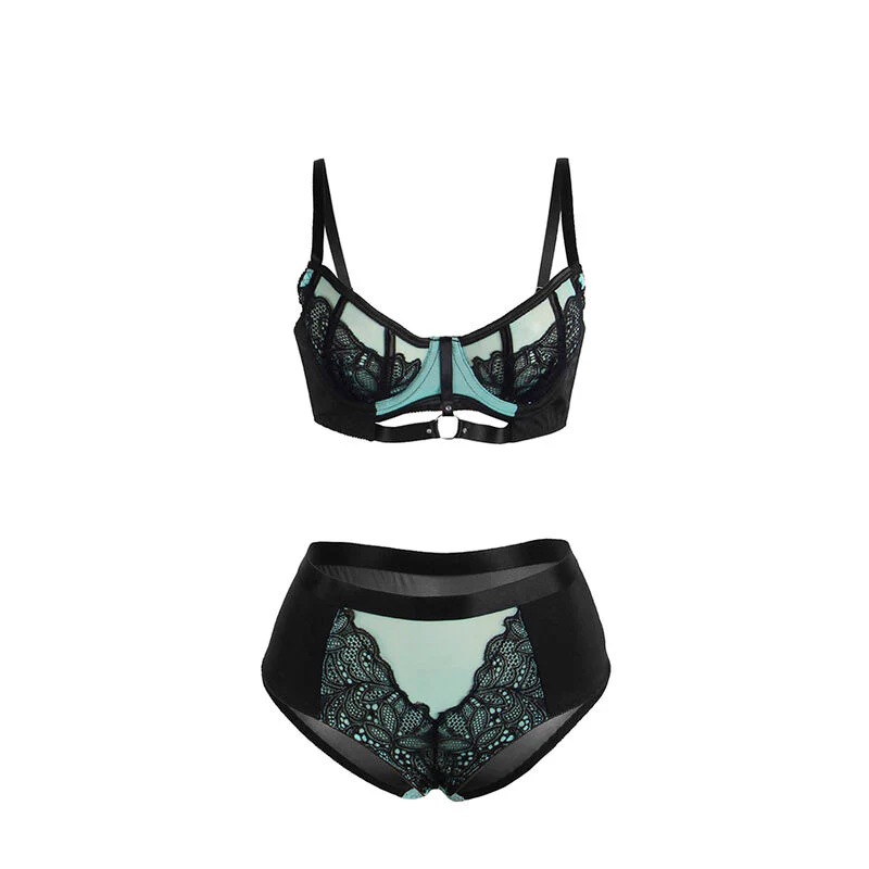SUBBLIME - 955557 CONJUNTO DE SUTIÃ DE COURO VERDE COM ZÍPER DE MALHA S/M - Image 5