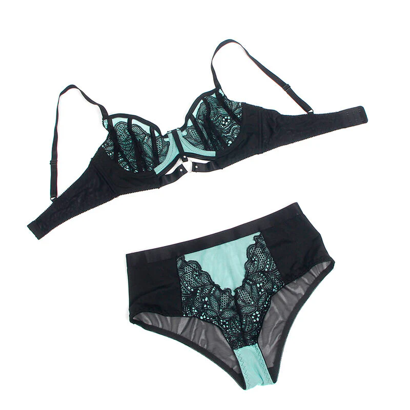 SUBBLIME - 955557 CONJUNTO DE SUTIÃ DE COURO VERDE COM ZÍPER DE MALHA S/M - Image 7