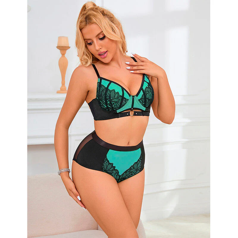 SUBBLIME - 955564 CONJUNTO DE SUTIÃ DE COURO VERDE COM ZÍPER DE MALHA L/XL - Image 11