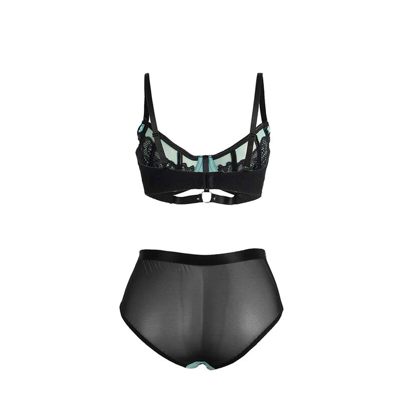 SUBBLIME - 955564 CONJUNTO DE SUTIÃ DE COURO VERDE COM ZÍPER DE MALHA L/XL - Image 6