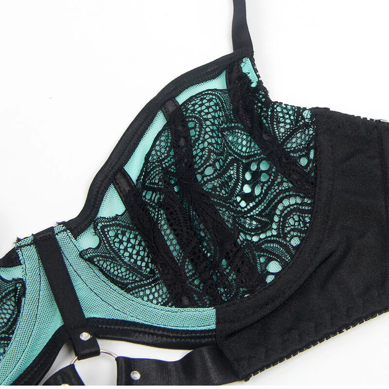 SUBBLIME - 955564 CONJUNTO DE SUTIÃ DE COURO VERDE COM ZÍPER DE MALHA L/XL - Image 8