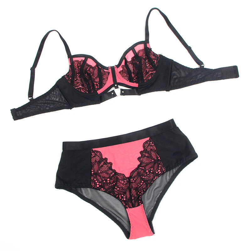 SUBBLIME - 955571 CONJUNTO DE SUTIÃ DE COURO VERDE COM ZÍPER DE MALHA ROSA P/M - Image 6