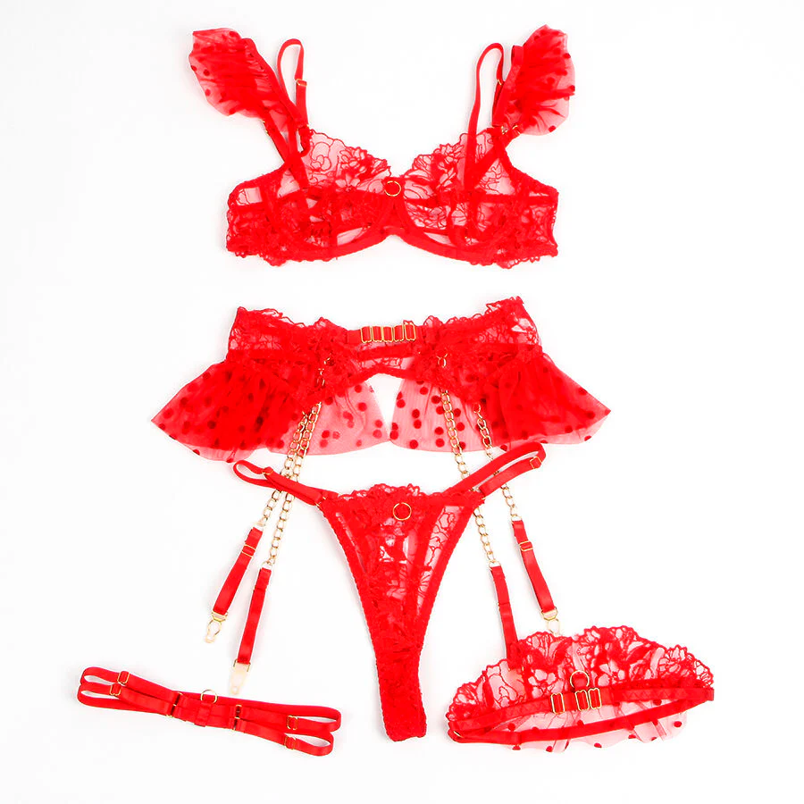 SUBBLIME - 957506 CONJUNTO DE SUTIÃ E LIGA DE RENDA VERMELHO S/M - Image 5