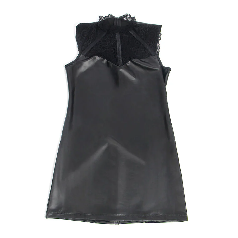 SUBBLIME - 957544 VESTIDO DE COURO COM GOLA DE RENDA PRETO S/M - Image 6