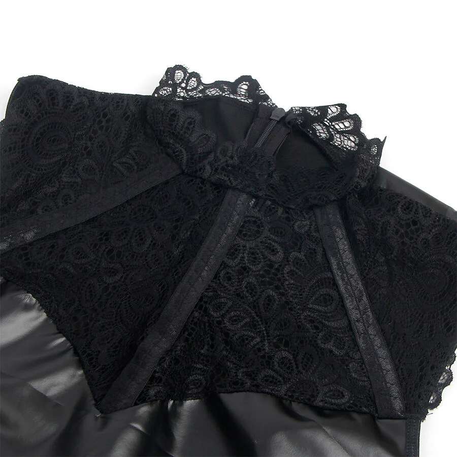 SUBBLIME - 957544 VESTIDO DE COURO COM GOLA DE RENDA PRETO S/M - Image 7