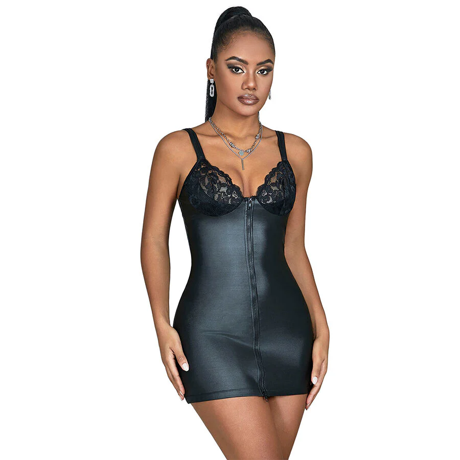 SUBBLIME - 957568 VESTIDO DE COURO COM ZÍPER PRETO S/M - Image 3