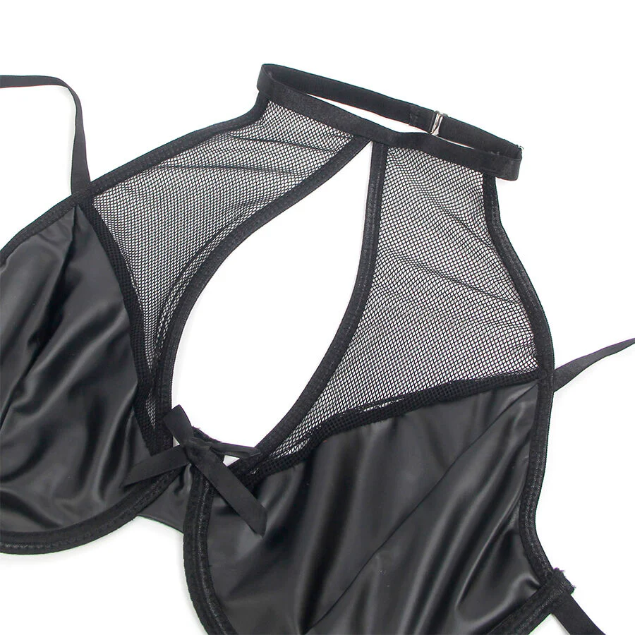 SUBBLIME - 957582 CONJUNTO DE SUTIÃ E SAIA DE COURO PRETO S/M - Image 7