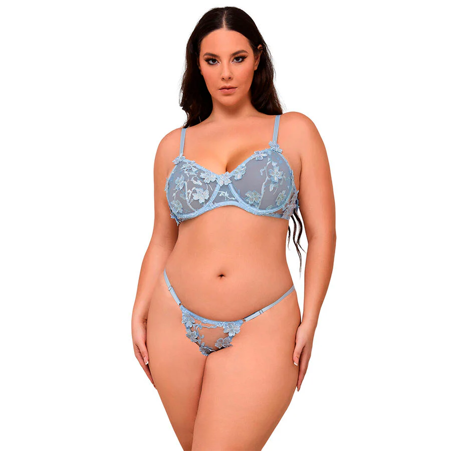SUBBLIME - 957629 CONJUNTO DE SUTIÃ E CALCINHA BORDADOS COM FLORES AZUL CELESTE S/M - Image 14