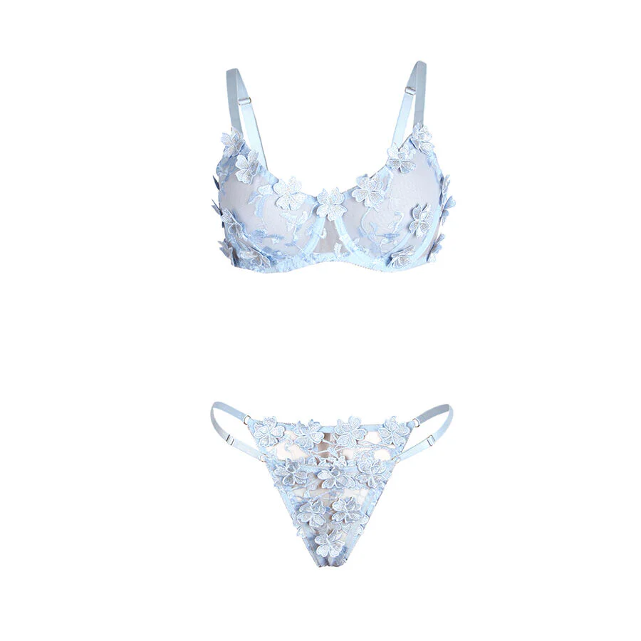 SUBBLIME - 957629 CONJUNTO DE SUTIÃ E CALCINHA BORDADOS COM FLORES AZUL CELESTE S/M - Image 18
