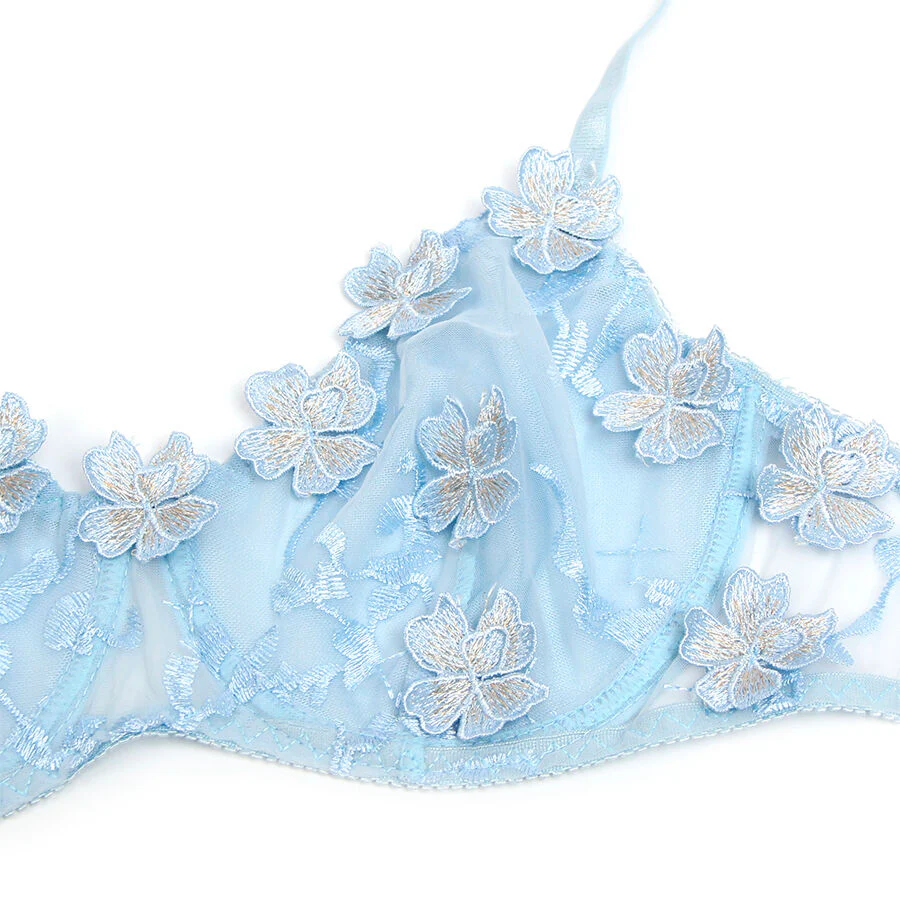 SUBBLIME - 957629 CONJUNTO DE SUTIÃ E CALCINHA BORDADOS COM FLORES AZUL CELESTE S/M - Image 8