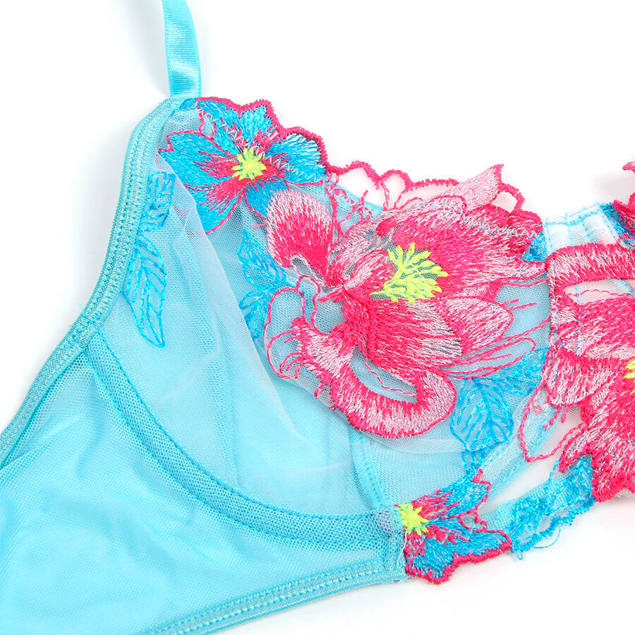 SUBBLIME - 957643 CONJUNTO DE SUTIÃ E CINTO-LIGA BORDADO COM FLORES ROSA S/M - Image 20