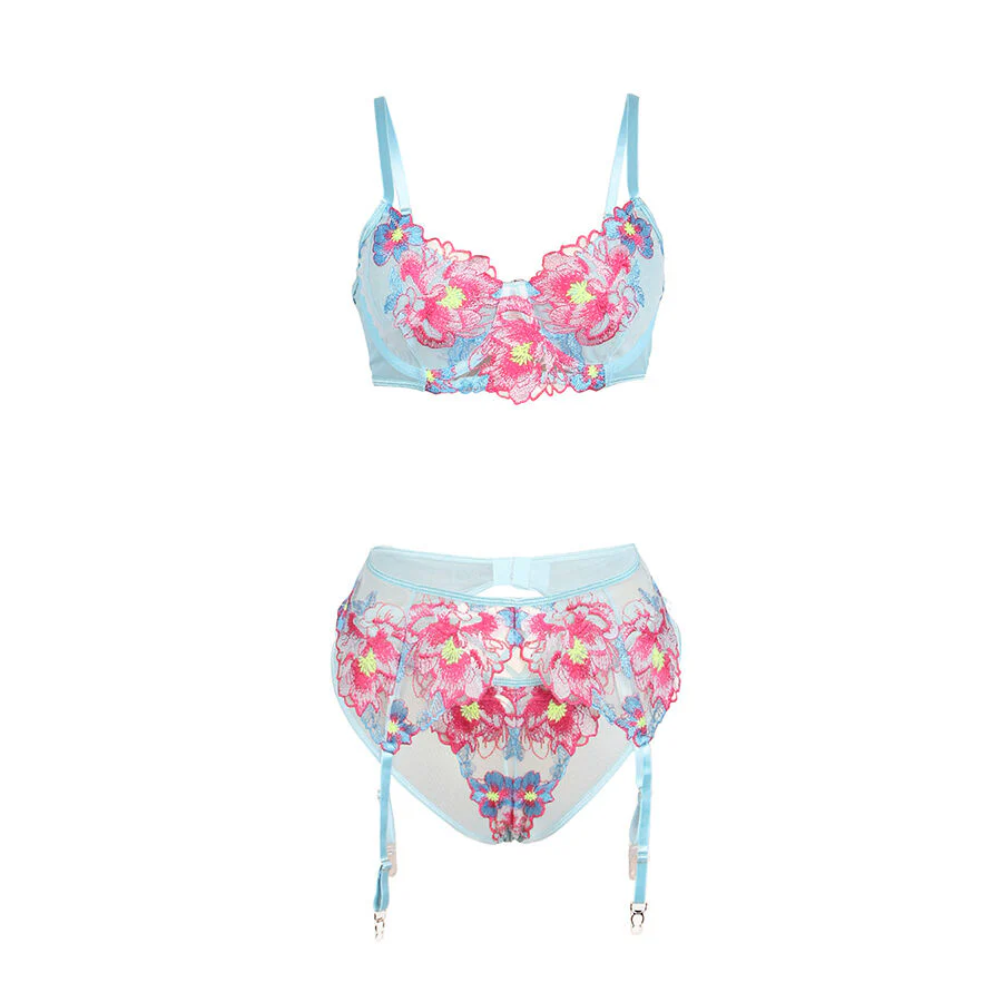 SUBBLIME - 957643 CONJUNTO DE SUTIÃ E CINTO-LIGA BORDADO COM FLORES ROSA S/M - Image 7