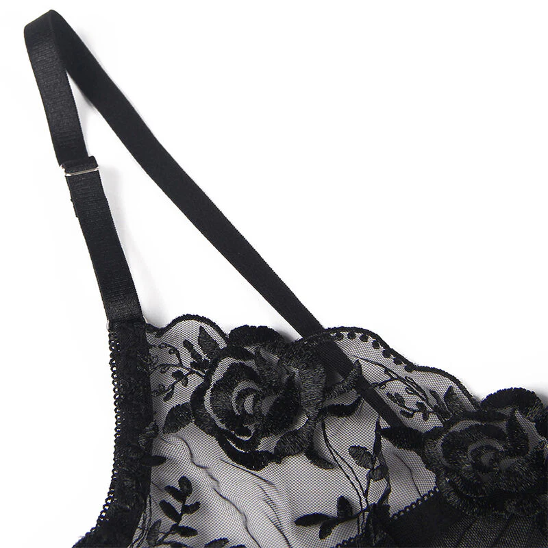 SUBBLIME - SET DE 3 PIEZAS SUJETADOR + TANGA + LIGA ESTAMPADO FLORAL NEGRO S/M - Image 26