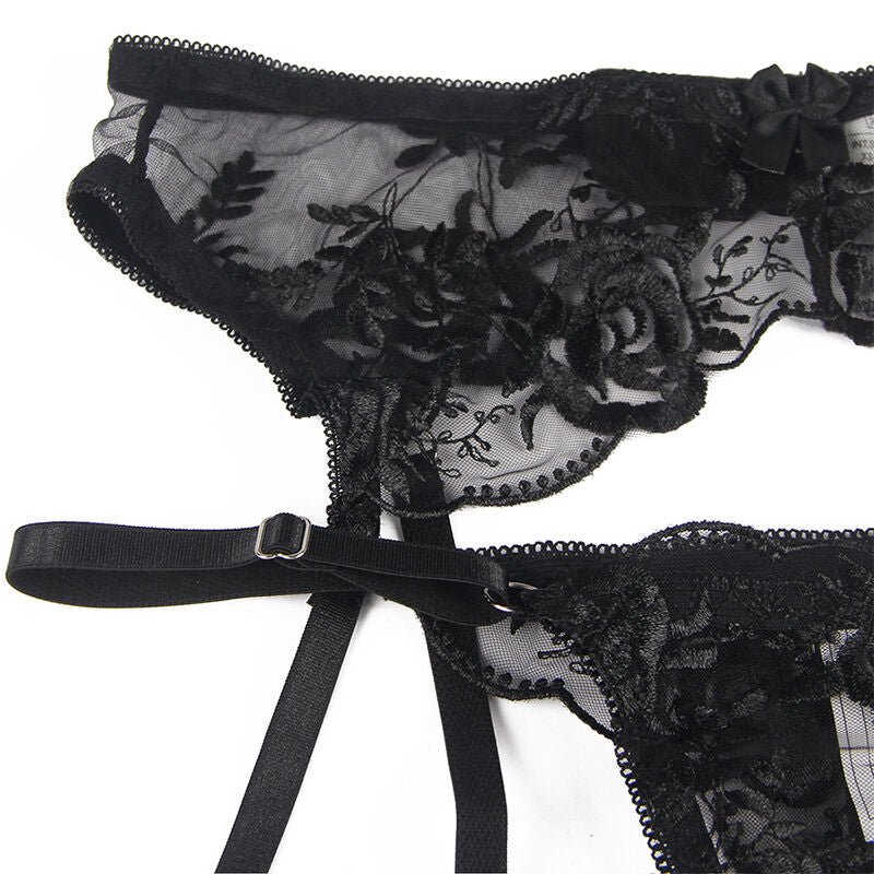 SUBBLIME - SET DE 3 PIEZAS SUJETADOR + TANGA + LIGA ESTAMPADO FLORAL NEGRO S/M - Image 55