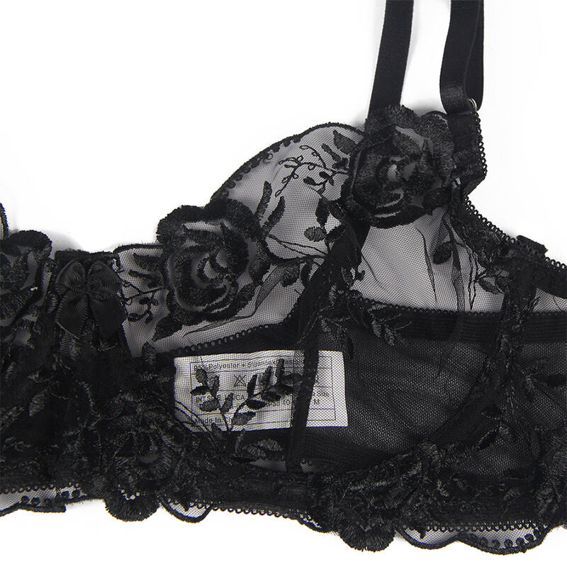 SUBBLIME - SET DE 3 PIEZAS SUJETADOR + TANGA + LIGA ESTAMPADO FLORAL NEGRO S/M - Image 7